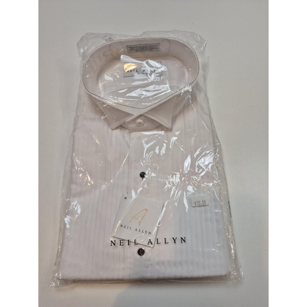 Neil Allyn Dress Shirt Mens XL 36/37 White Pleated French Cuff Tuxedo